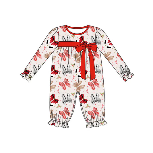 Preorder (moq 5)Baby Girls Long Ruffle Sleeves Colorful Bows Pant Rompers 5.28