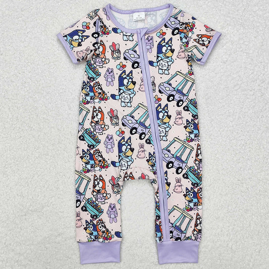 Baby Infant Girls Rompers Purple Dog Easter Rabbits Zip Rompers SR2095