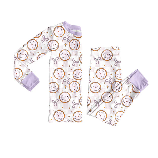 Preorder(moq 5) Baby Girls Purple Smile Bows Top Pants Lounge Wear Pajamas Sets 8.14