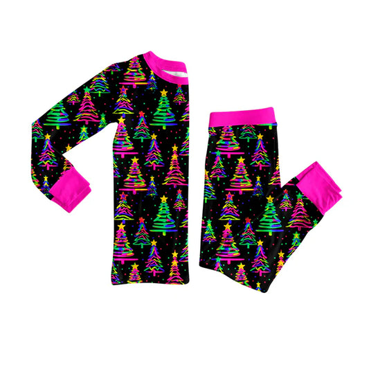 Preorder (moq 5)Baby Girls Long Sleeves Colorful Trees Stars Top Pants Pajamas Set 7.29