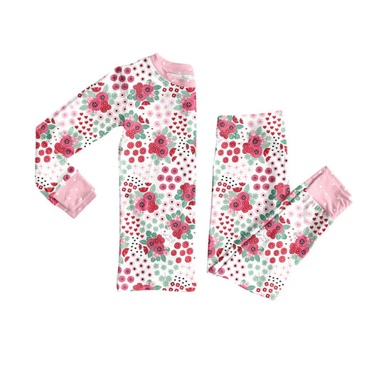 Preorder (moq 8)Baby Girls Long Sleeve Pink Flowers Top Pants Pajamas Sets 9.12