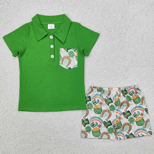 Baby Boys Clothes St Patrick Day Qautrefoil Shirts Shorts Sibling Girls Sets BSSO1165