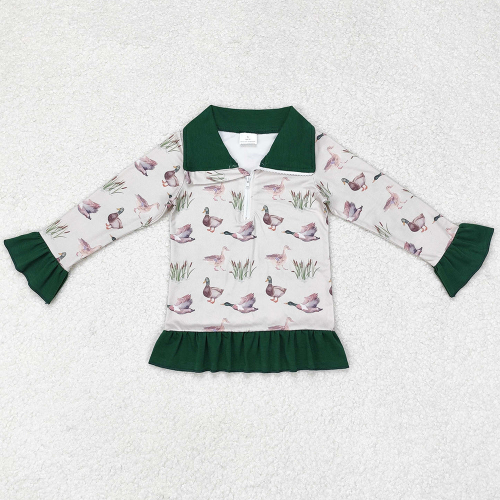 Baby Girls Clothes Mallard Ducks Ruffles Zip Pullovers Tops GT0605