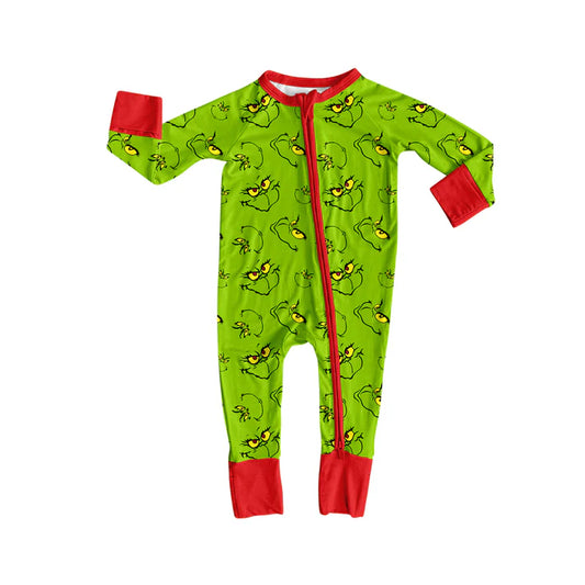 Preorder(moq 5)Baby Infant Boys Green Face Plaid Christmas Zipper Rompers 8.4