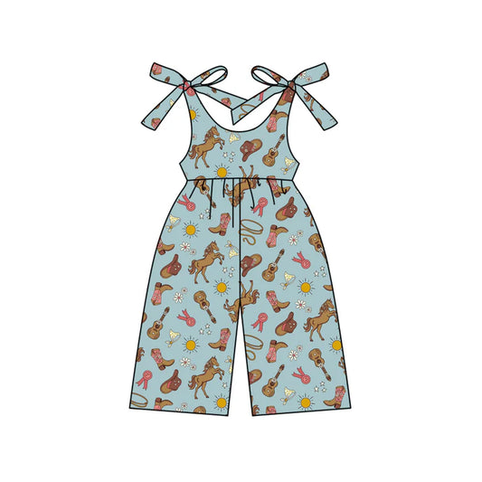 Preorder (moq 5)Baby Girls Hot Blue Strap Boots Guitars Jumpsuit 4.24