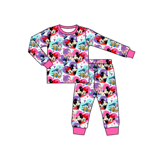 Preorder(moq 5) Baby Girls Cartoon Ducks Mouses Hearts Top Pants Pajamas Sets 10.29