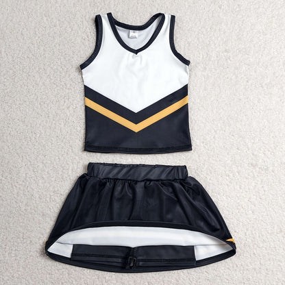 Baby Girls Clothes Black Gold Stripe Vest Top Skirt Shorts Team Yoga Active Clothes Sets GSD4201