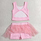 Baby Girls Clothes Pink Sleeveless Vests Tassel Skirt Shorts Yoga Active Clothes Set GSD3806
