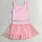 Baby Girls Clothes Pink Sleeveless Vests Tassel Skirt Shorts Yoga Active Clothes Set GSD3806