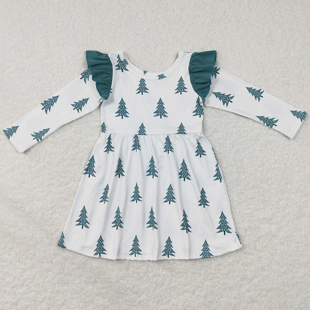 Christmas Tree Print Baby Girls Dress Long Sleeve Dresses GLD0440