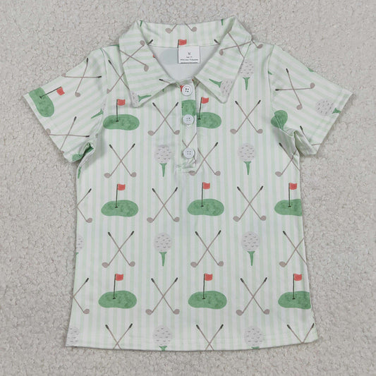 Baby Boys T-shirts Green Stripe Golf Flags Button Polo Shirts Top BT1584 1.2