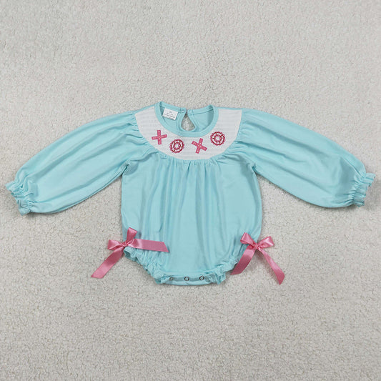 Baby Girls Rompers Smocked XOXO Bows Valentines Ruffle Rompers LR2982 1.12