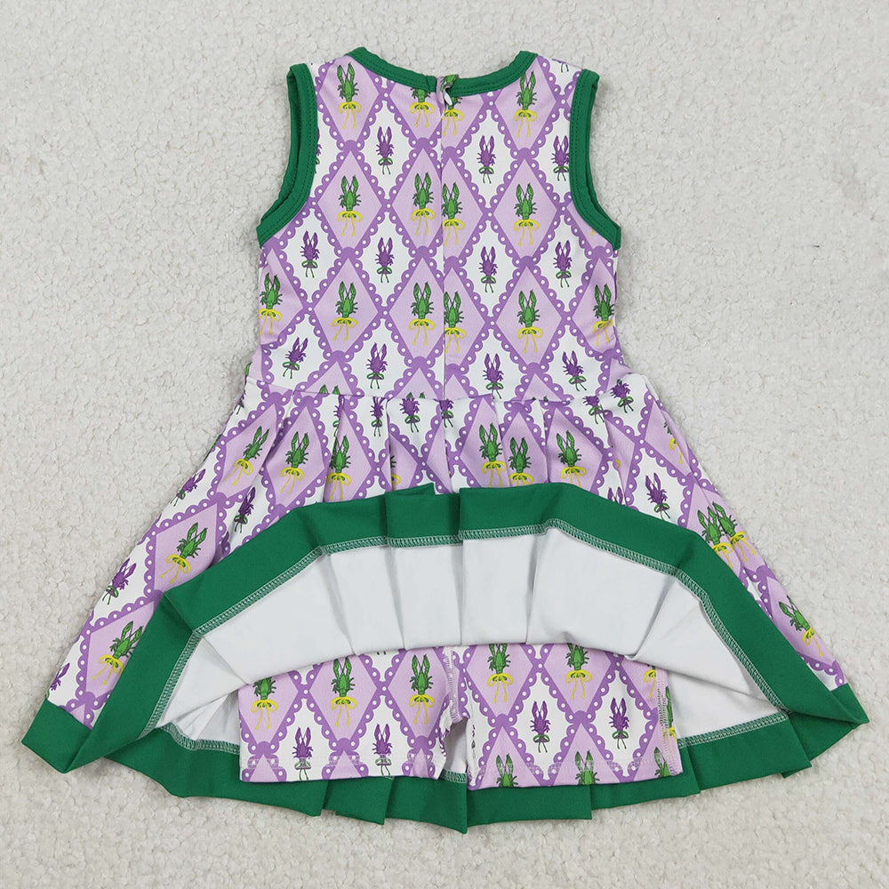 Baby Girls Dress Mardigras Crayfishes Checked Back Zip Shorts Yoga Active Knee Length Dresses GSD2868 12.10