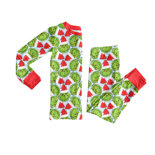 Preorder(moq 5) Baby Girls Green Face Plaid Top Pants Christmas Pajamas Set 8.19