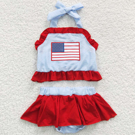 Boutique Baby Girls Swimsuits 4th Of July Flag 2 Pieces Swimsuit S0134