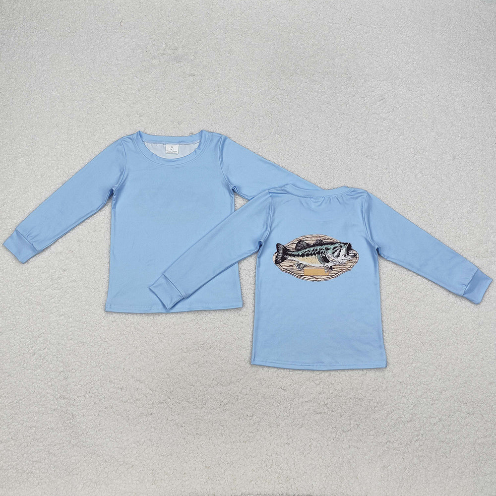 Baby Boys Clothes Top Blue Fishing Long Sleeve Tee Shirts Tops BT0952