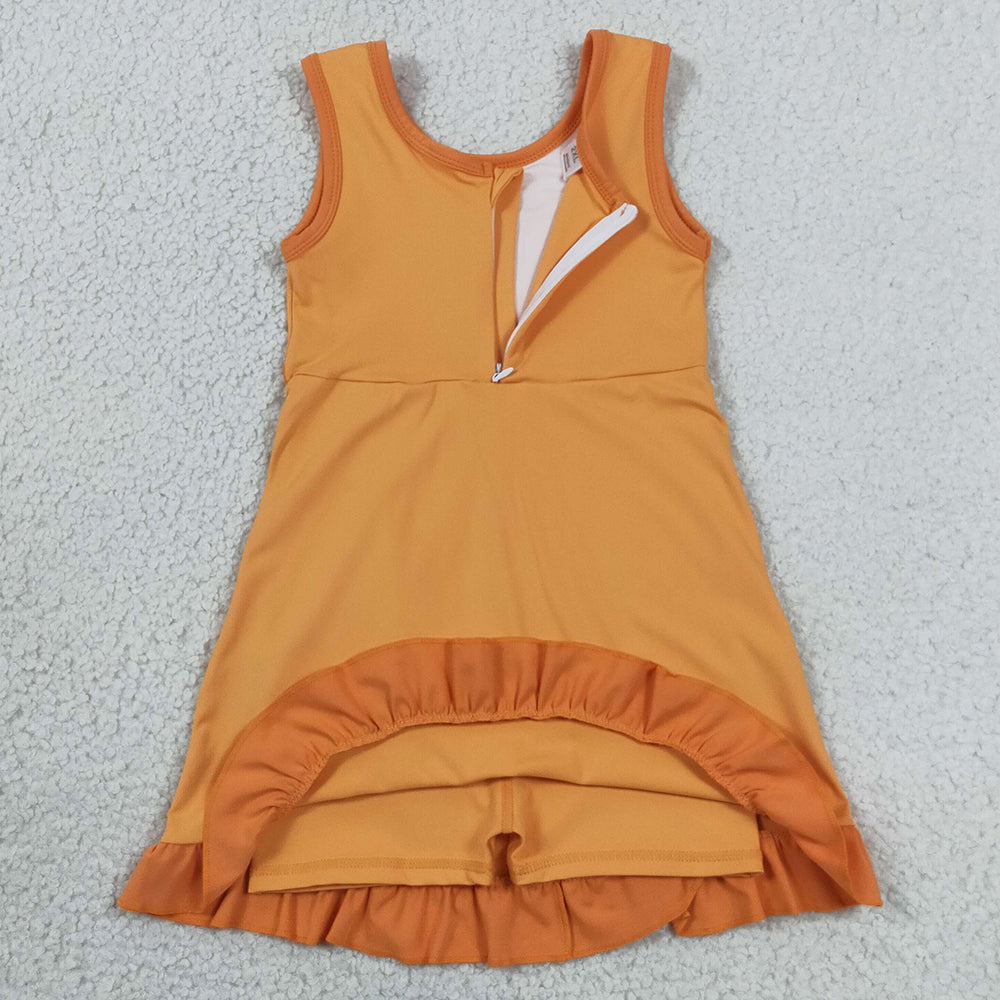 Baby Girls Dress Sleeveless Orange Yoga Active Short Ruffle Knee Length Dress GSD4127