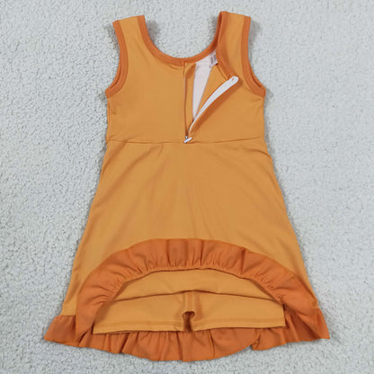 Baby Girls Dress Sleeveless Orange Yoga Active Short Ruffle Knee Length Dress GSD4127