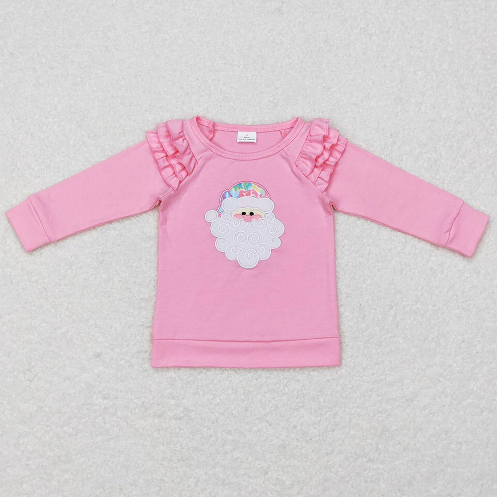 Baby Girls Clothes Tops Christmas Pink Santa Long Sleeve Ruffle Tee Shirts GT0369