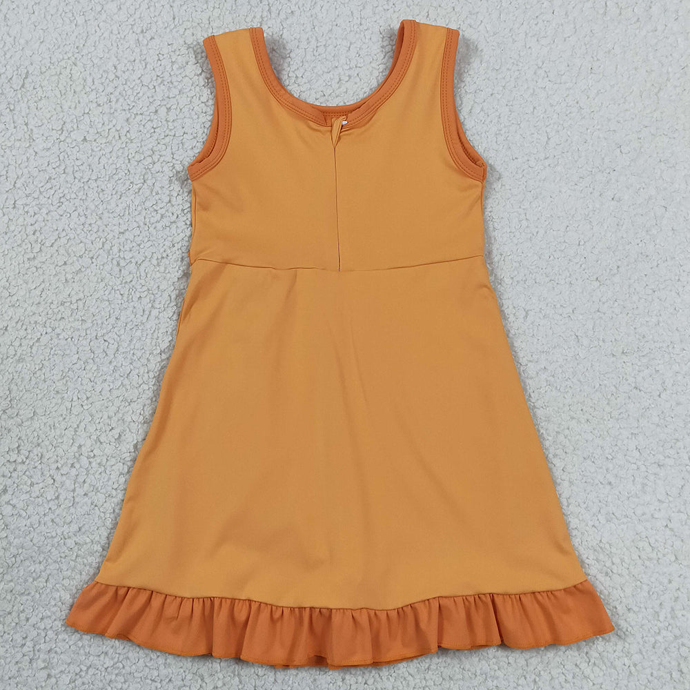 Baby Girls Dress Sleeveless Orange Yoga Active Short Ruffle Knee Length Dress GSD4127