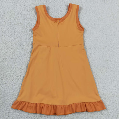 Baby Girls Dress Sleeveless Orange Yoga Active Short Ruffle Knee Length Dress GSD4127