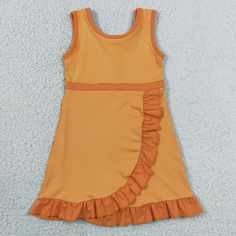 Baby Girls Dress Sleeveless Orange Yoga Active Short Ruffle Knee Length Dress GSD4127