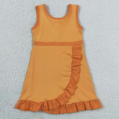 Baby Girls Dress Sleeveless Orange Yoga Active Short Ruffle Knee Length Dress GSD4127