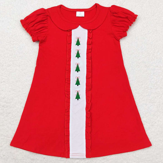 Baby Girls Dress Christmas Tree Red Short Sleeve Knee Length Dresses GSD1374