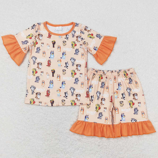 Baby Girls Pajamas Orange Dogs Shirts Shorts Clothes Sleepwear Sets GSSO1104