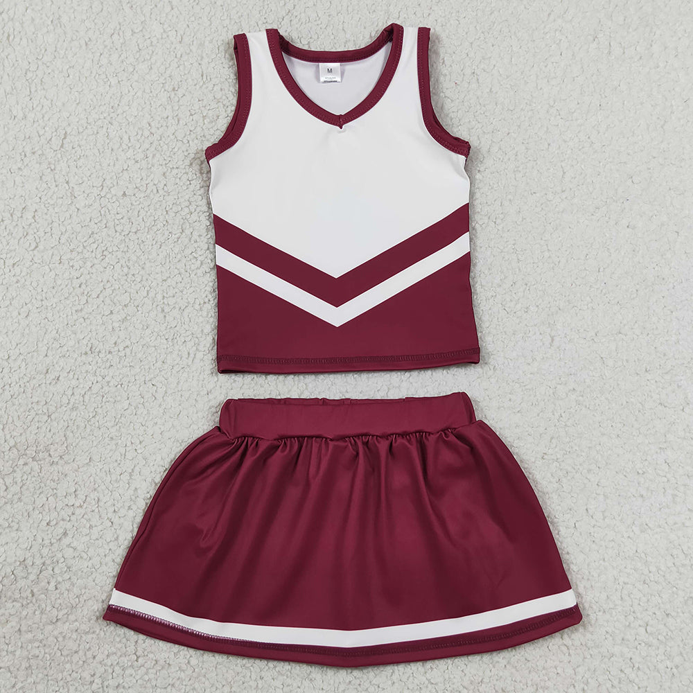 Baby Girls Clothes Maroon Gold Stripe Vest Top Skirt Shorts Team Yoga Active Clothes Sets GSD4195