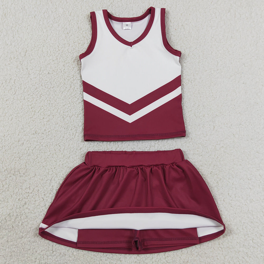 Baby Girls Clothes Maroon Gold Stripe Vest Top Skirt Shorts Team Yoga Active Clothes Sets GSD4195