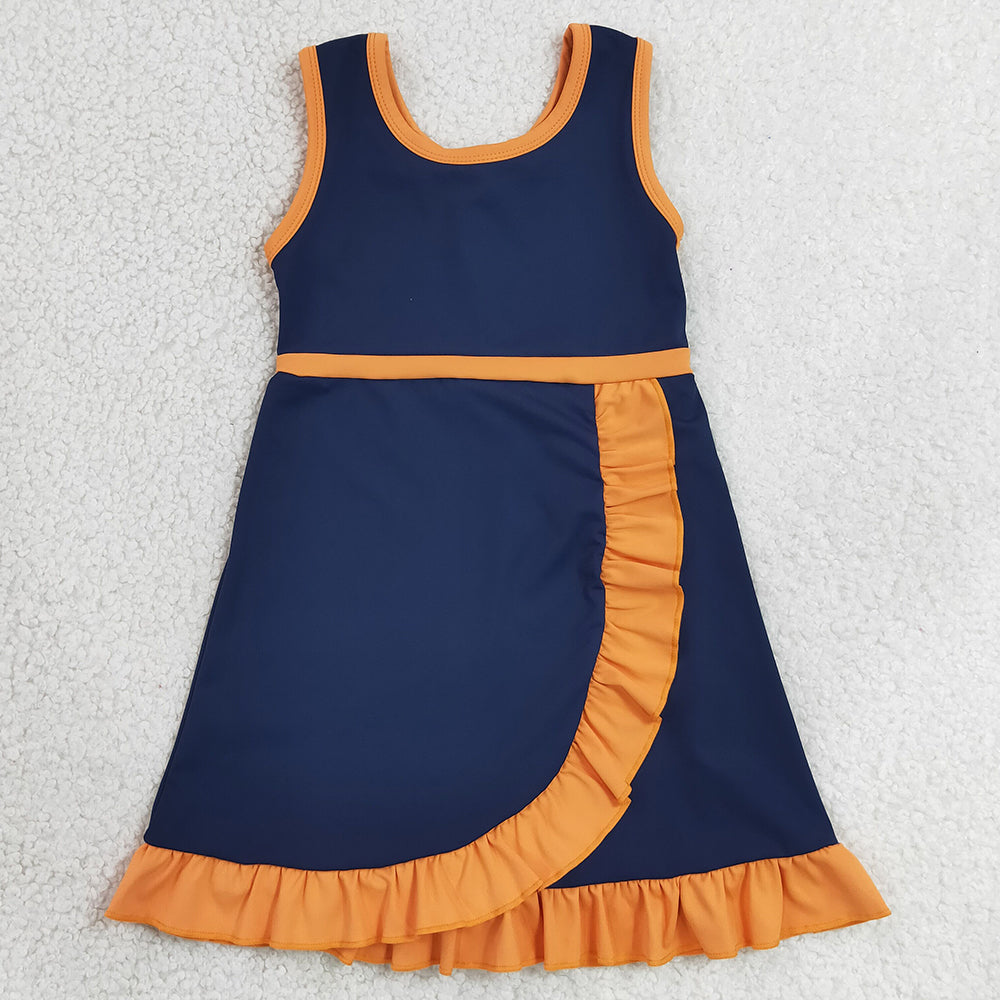 Baby Girls Dress Sleeveless Navy Orange Yoga Active Short Knee Length Dress GSD4131