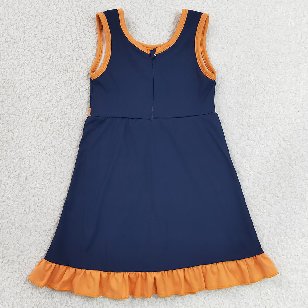 Baby Girls Dress Sleeveless Navy Orange Yoga Active Short Knee Length Dress GSD4131