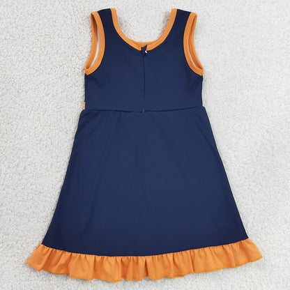 Baby Girls Dress Sleeveless Navy Orange Yoga Active Short Knee Length Dress GSD4131
