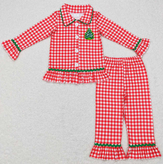 Baby Girls Pajamas Christmas Tree Buttons Top Pants Pajamas Sets GLP0854