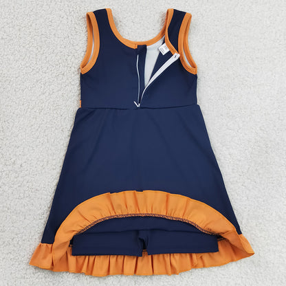 Baby Girls Dress Sleeveless Navy Orange Yoga Active Short Knee Length Dress GSD4131
