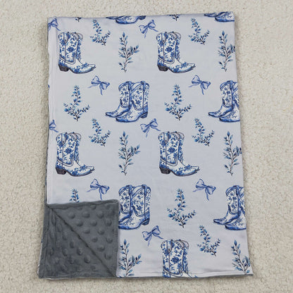 Baby Kids Blankets Blue Boots Bows Western Blankets BL0229