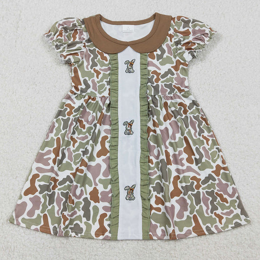 Baby Girls Dress Embroidery Rabbits Camo Bows Easter Collar Knee Length Dresses GSD2852 12.5