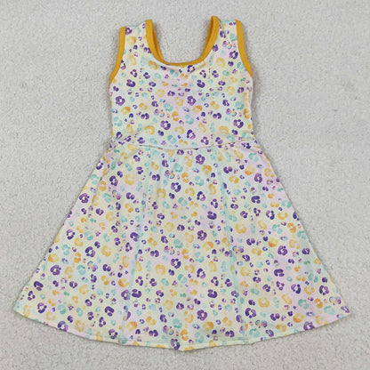 Baby Girls Dress Sleeveless Mardigras Leopard Shorts Yoga Active Knee Length Dresses GSD2870 12.10