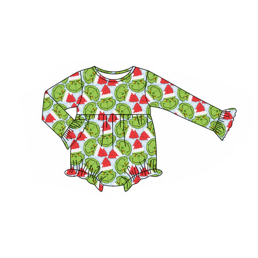 Preorder(moq 5)Baby Girls Green Face Plaid Christmas Ruffle Rompers 8.15