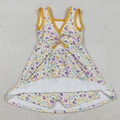 Baby Girls Dress Sleeveless Mardigras Leopard Shorts Yoga Active Knee Length Dresses GSD2870 12.10
