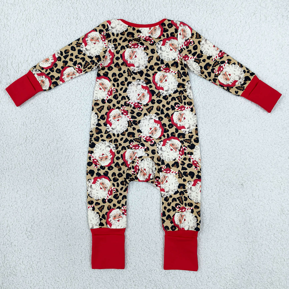Baby Girls Rompers Leopard Santa Christmas Two Way Zip Rompers LR3302
