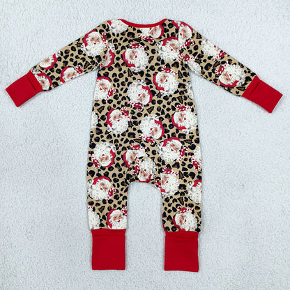 Baby Girls Rompers Leopard Santa Christmas Two Way Zip Rompers LR3302