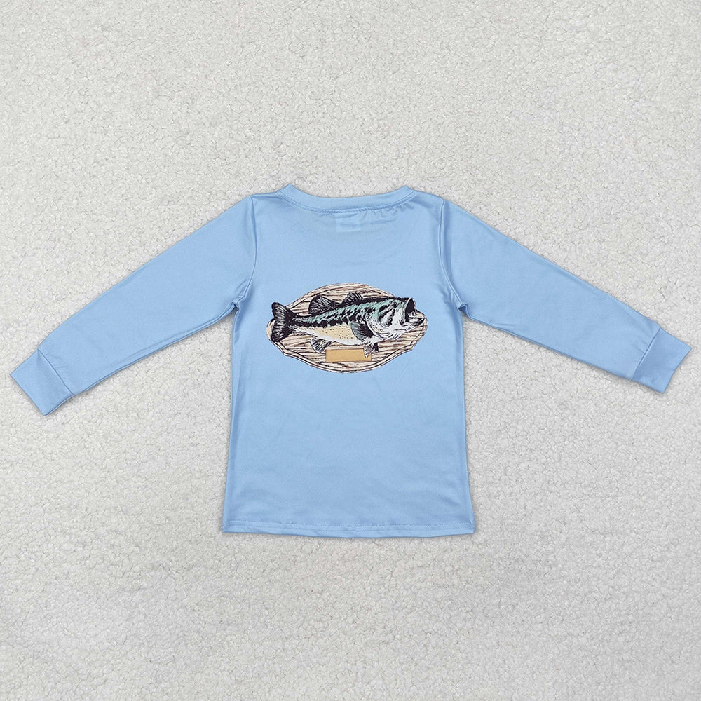 Baby Boys Clothes Top Blue Fishing Long Sleeve Tee Shirts Tops BT0952