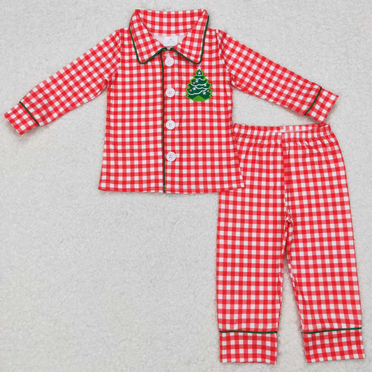 Baby Girls Pajamas Christmas Tree Buttons Top Pants Pajamas Sets GLP0854