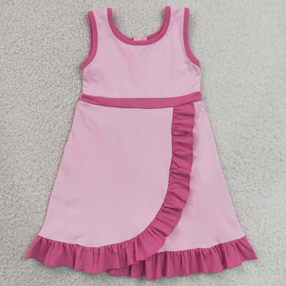Baby Girls Dress Sleeveless Pink Yoga Active Short Ruffle Knee Length Dress GSD4152