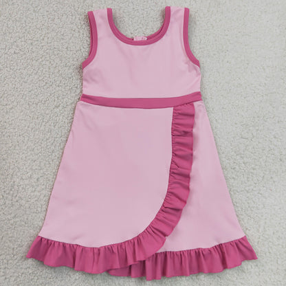 Baby Girls Dress Sleeveless Pink Yoga Active Short Ruffle Knee Length Dress GSD4152