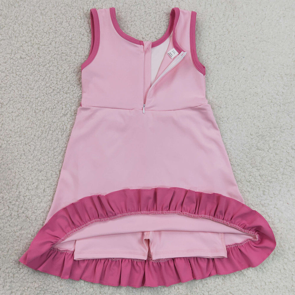 Baby Girls Dress Sleeveless Pink Yoga Active Short Ruffle Knee Length Dress GSD4152