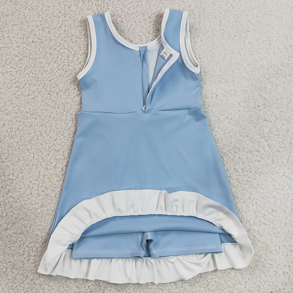 Baby Girls Dress Sleeveless Light Blue White Yoga Active Short Knee Length Dress GSD4124