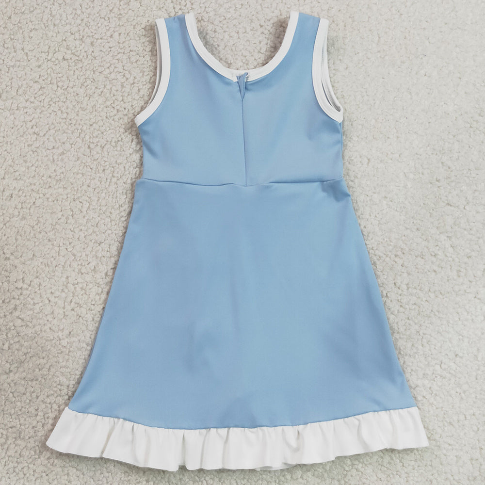 Baby Girls Dress Sleeveless Light Blue White Yoga Active Short Knee Length Dress GSD4124